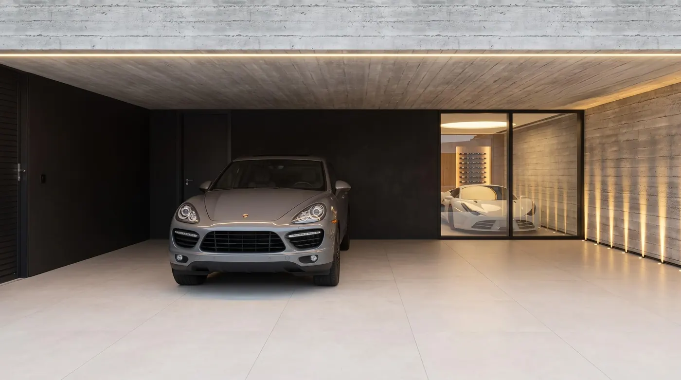 Garagem da Casa Albora preparada para carros de coleção